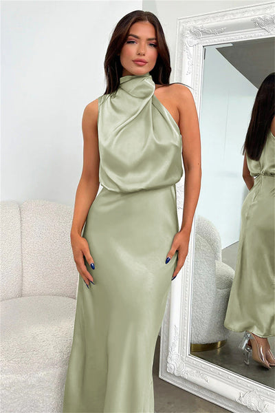 Rebecca | Halter Neck Satin Maxi Dress