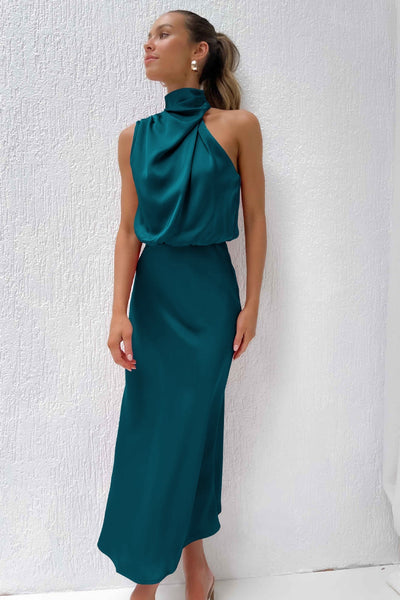 Rebecca | Halter Neck Satin Maxi Dress