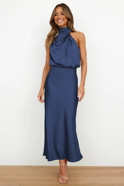 Rebecca | Halter Neck Satin Maxi Dress
