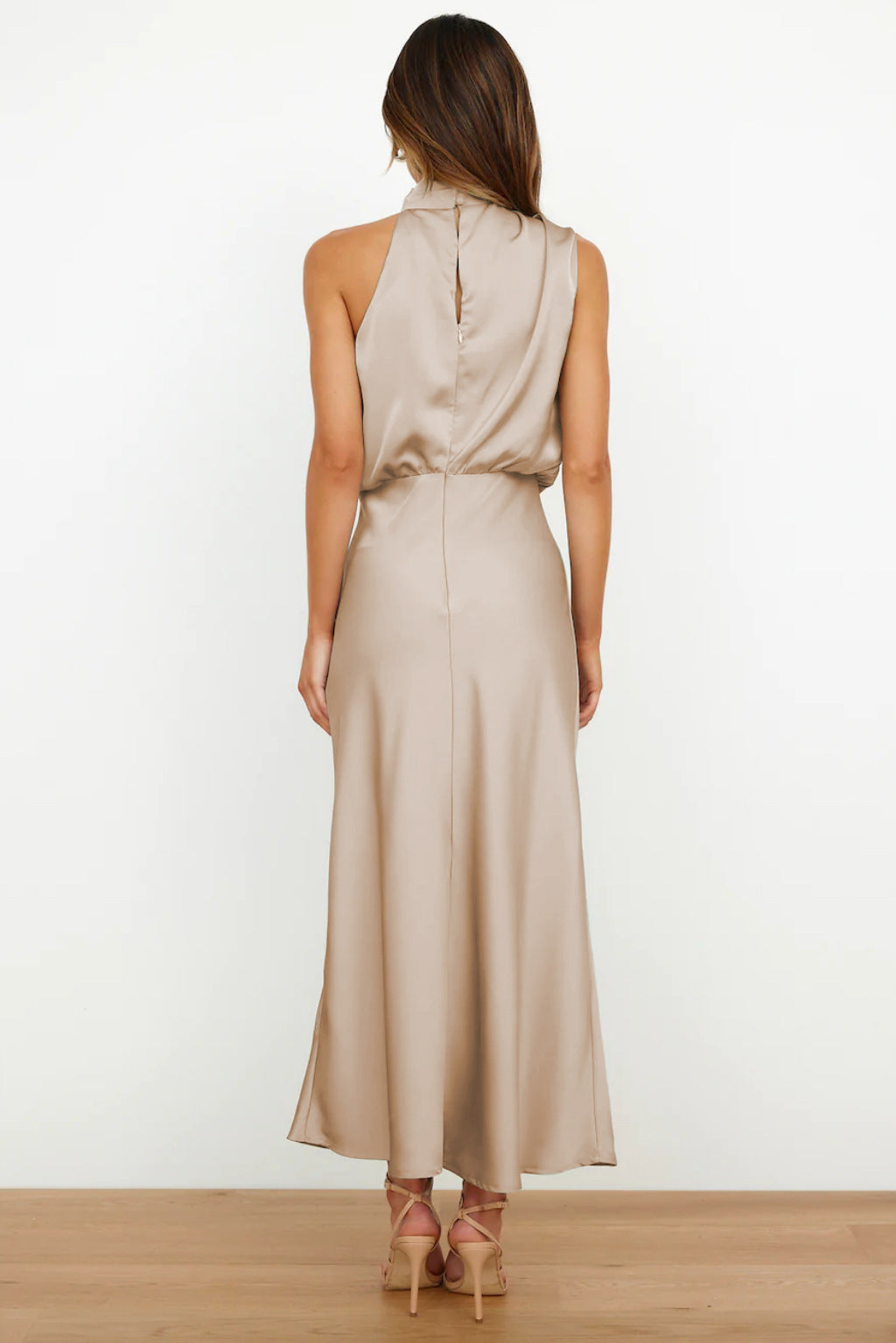 Rebecca | Halter Neck Satin Maxi Dress