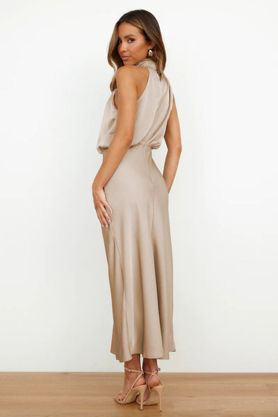 Rebecca | Halter Neck Satin Maxi Dress