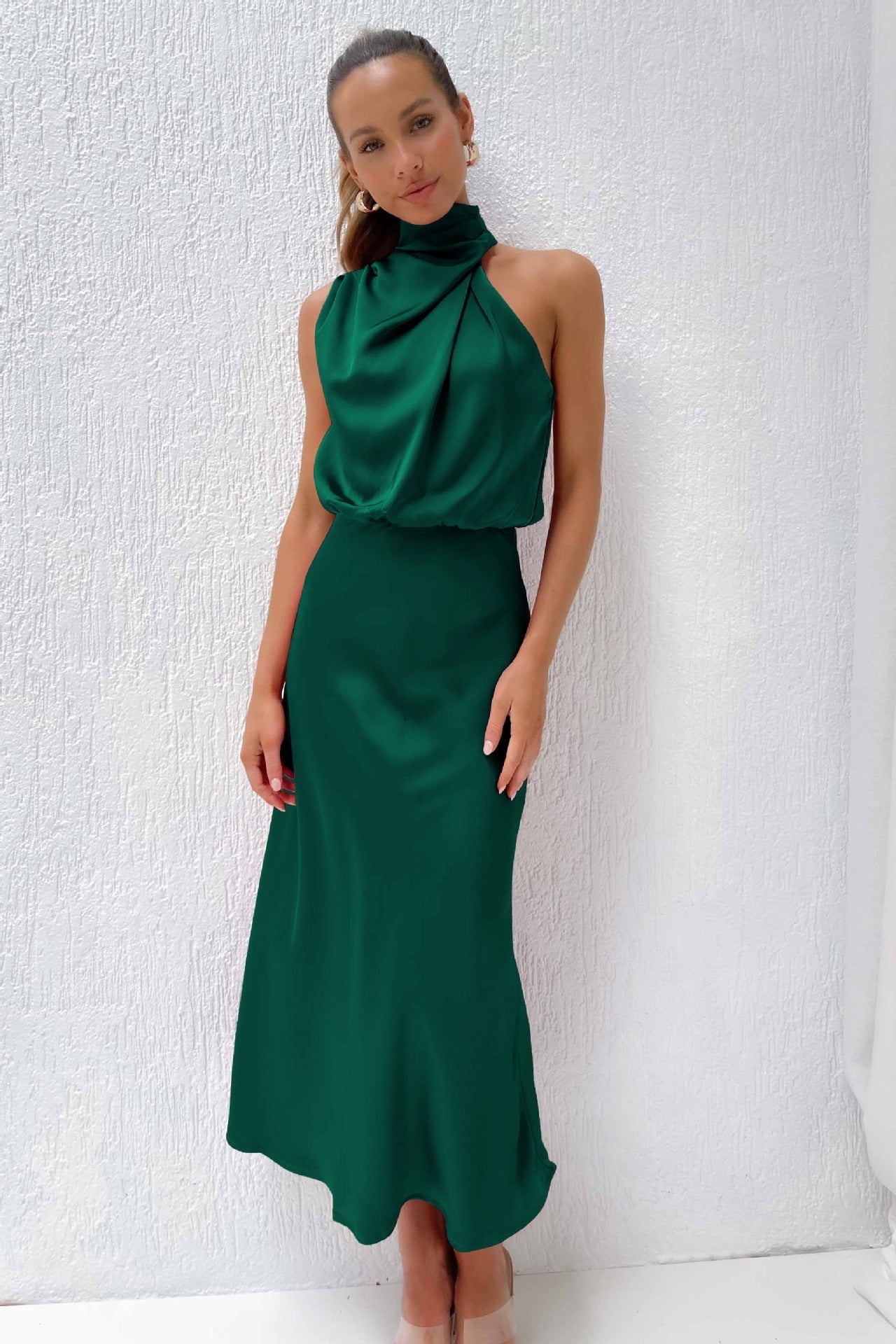 Rebecca | Halter Neck Satin Maxi Dress