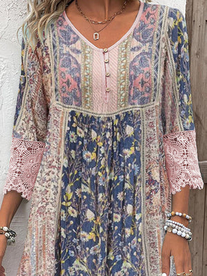 Rebeca™ - Dress with vintage print and lace