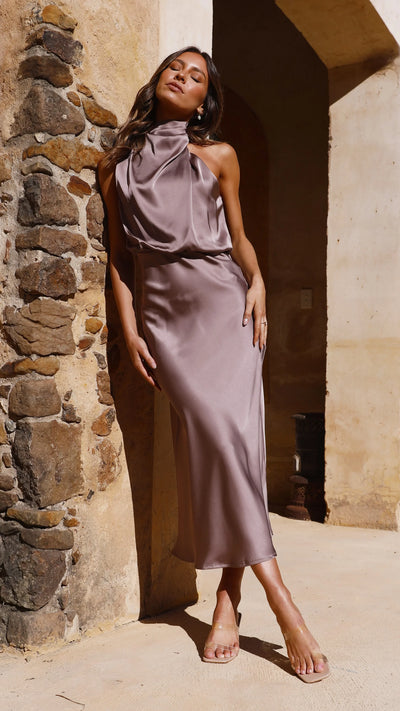 Rebecca | Halter Neck Satin Maxi Dress