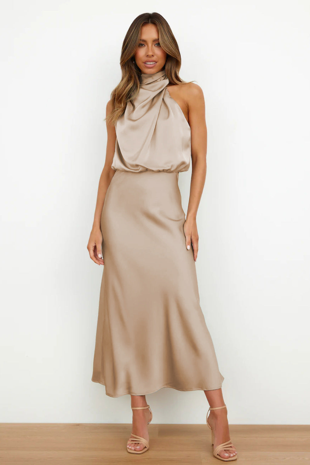 Rebecca | Halter Neck Satin Maxi Dress