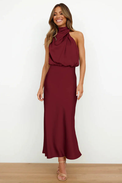 Rebecca | Halter Neck Satin Maxi Dress