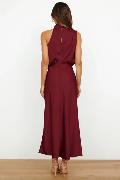 Rebecca | Halter Neck Satin Maxi Dress