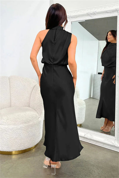 Rebecca | Halter Neck Satin Maxi Dress