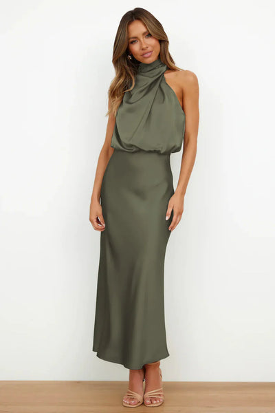 Rebecca | Halter Neck Satin Maxi Dress
