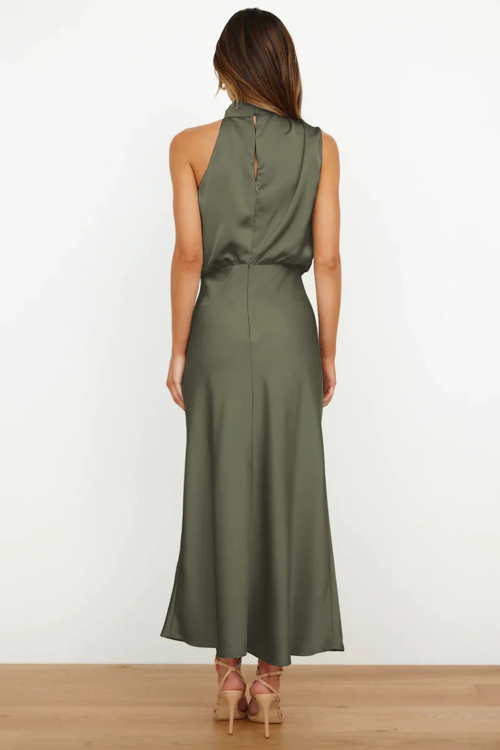 Rebecca | Halter Neck Satin Maxi Dress