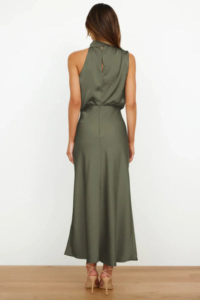 Rebecca | Halter Neck Satin Maxi Dress